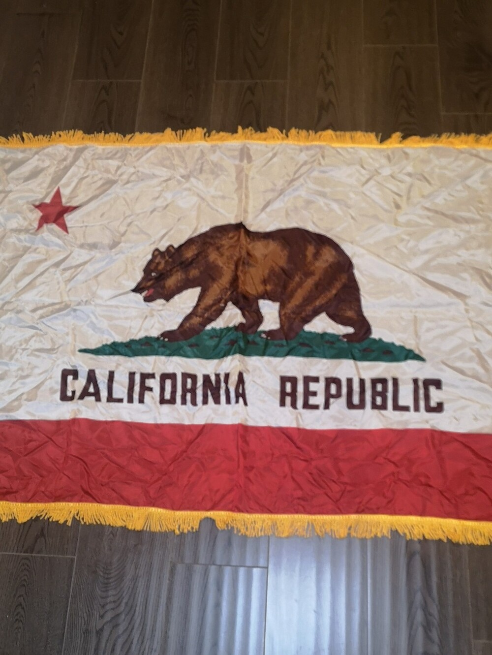 Vintage California Republic State Flag Bear Flag Revolt with Gold Fringe 3' x 5'